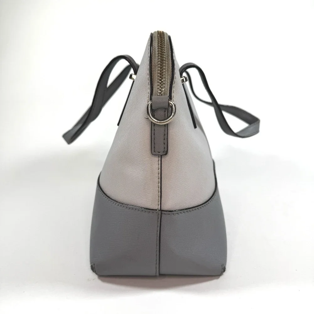 Kate‎ Spade New York Saffiano Leather Satchel Gray Beige Dome Bag Purse